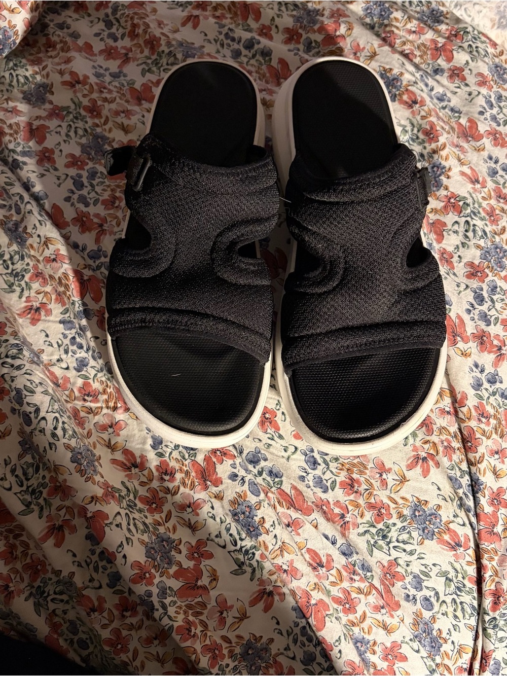 Clarks Black and White Kids Slide Sandals